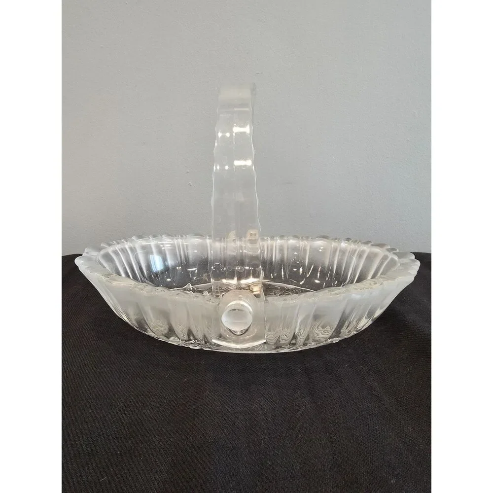 Vintage Mikasa Winter Dreams Frosted Glass Basket 90s Holiday Christmas Decor